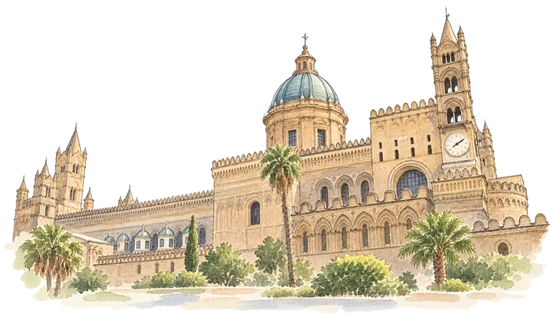 Arab-Norman Palermo and the Cathedral Churches of Cefalú and Monrealeの水彩スケッチ