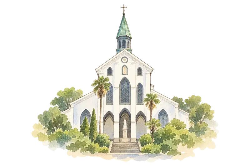 Hidden Christian Sites in the Nagasaki Regionの水彩スケッチ