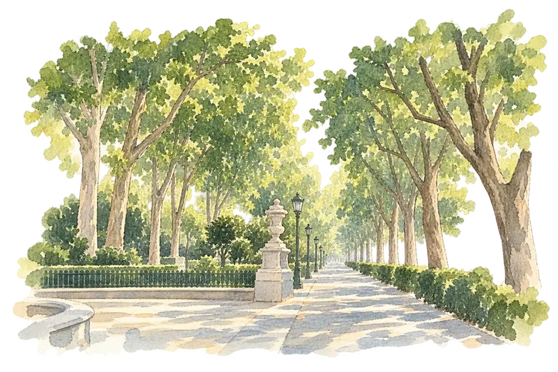 Paseo del Prado and Buen Retiro, a landscape of Arts and Sciencesの水彩スケッチ