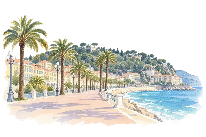 Nice, Winter Resort Town of the Rivieraの水彩スケッチ