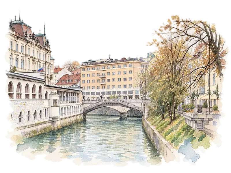 The works of Jože Plečnik in Ljubljana – Human Centred Urban Designの水彩スケッチ