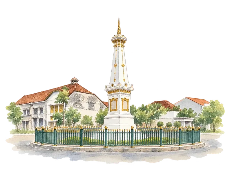 The Cosmological Axis of Yogyakarta and its Historic Landmarksの水彩スケッチ