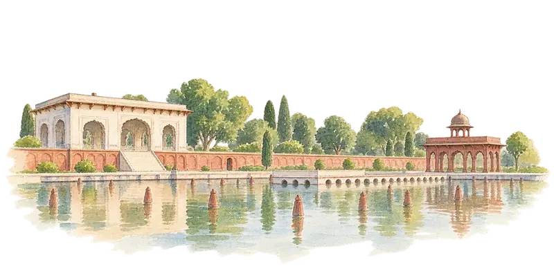 Fort and Shalamar Gardens in Lahoreの水彩スケッチ