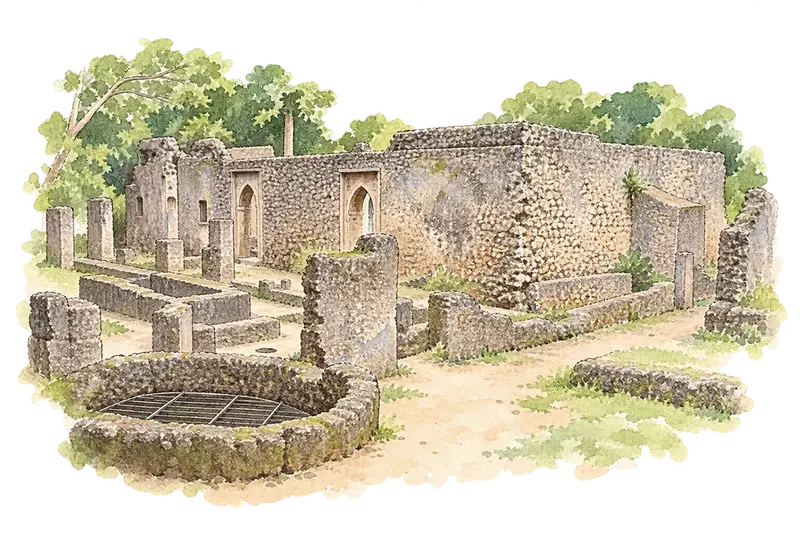 The Historic Town and Archaeological Site of Gediの水彩スケッチ