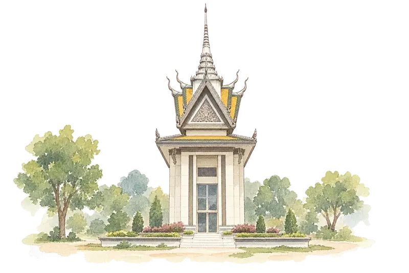 Cambodian Memorial Sites: From centres of repression to places of peace and reflectionの水彩スケッチ