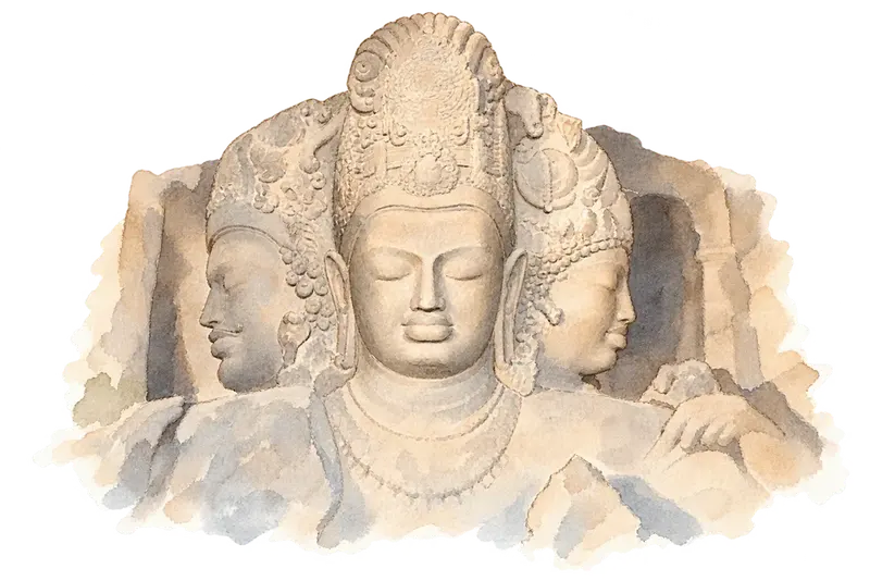 Elephanta Cavesの水彩スケッチ