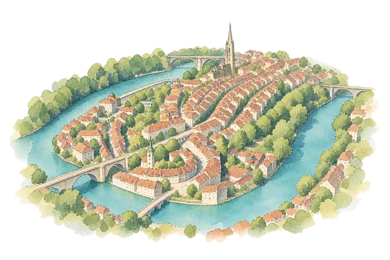 Old City of Berneの水彩スケッチ