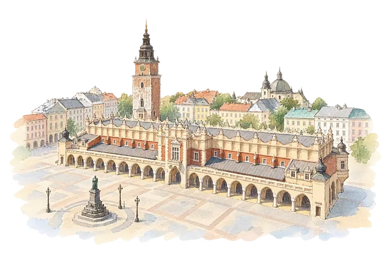 Historic Centre of Krakówの水彩スケッチ