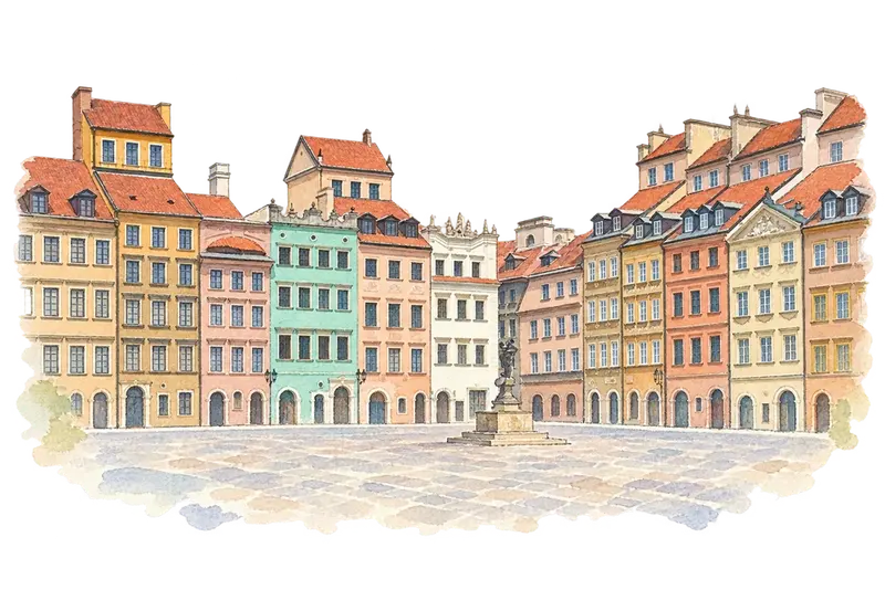 Historic Centre of Warsawの水彩スケッチ