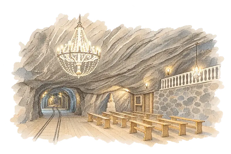 Wieliczka and Bochnia Royal Salt Minesの水彩スケッチ