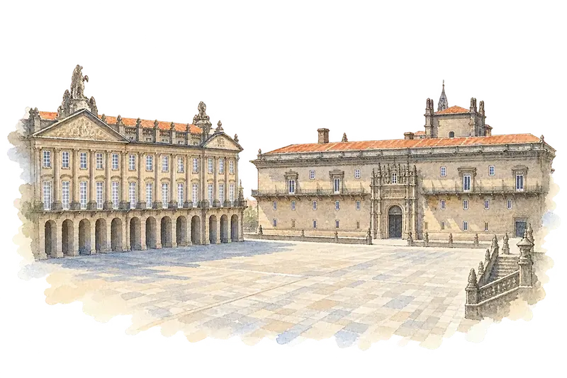 Santiago de Compostela (Old Town)の水彩スケッチ