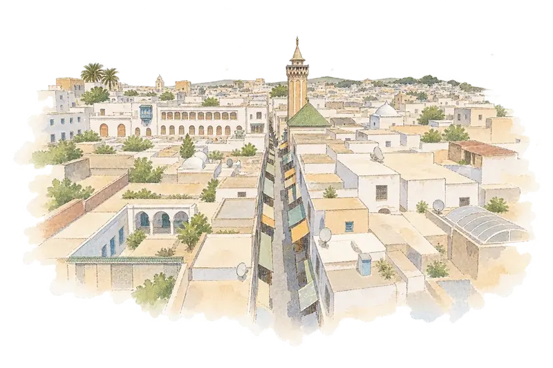 Medina of Tunisの水彩スケッチ