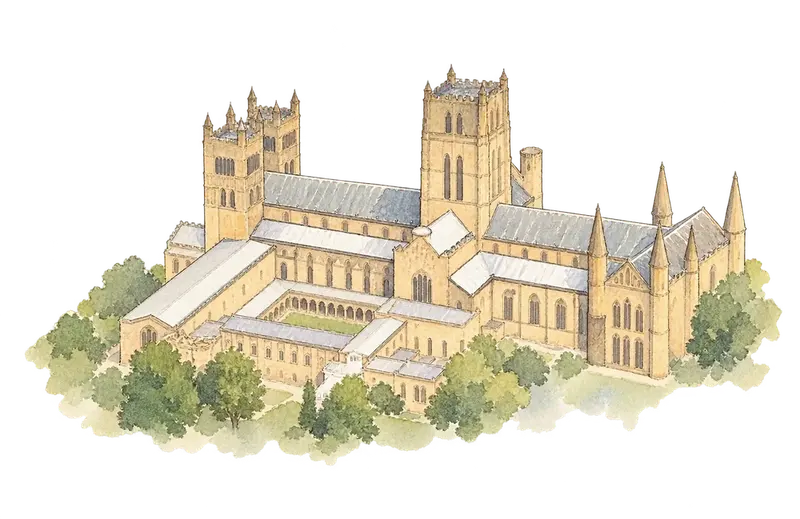 Durham Castle and Cathedralの水彩スケッチ