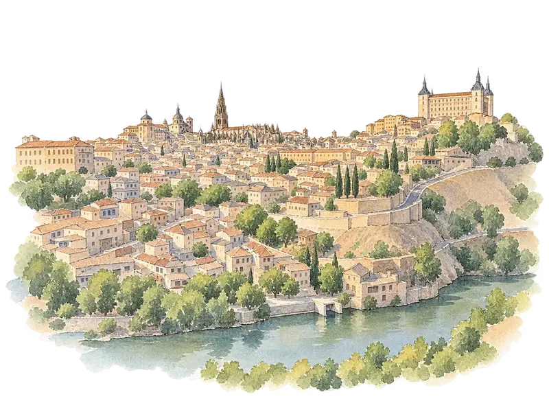 Historic City of Toledoの水彩スケッチ