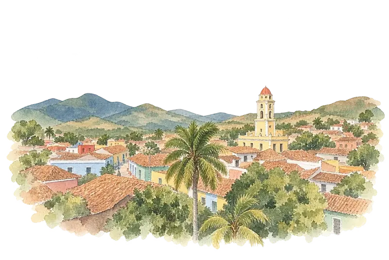 Trinidad and the Valley de los Ingeniosの水彩スケッチ