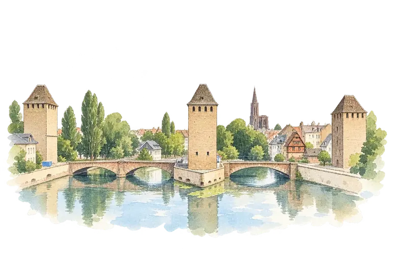 Strasbourg, Grande-Île and Neustadtの水彩スケッチ
