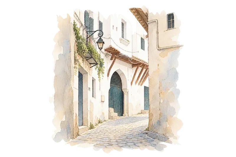 Kasbah of Algiersの水彩スケッチ