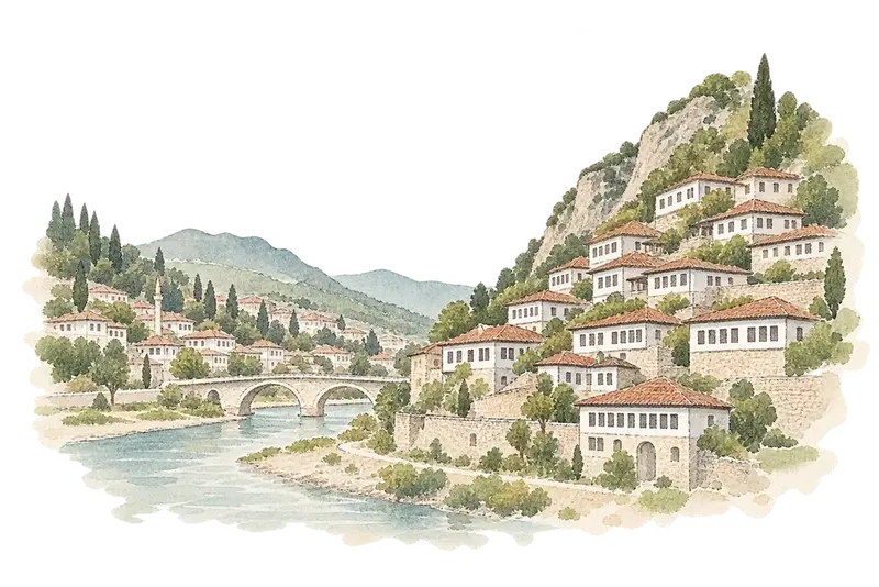 Historic Centres of Berat and Gjirokastraの水彩スケッチ
