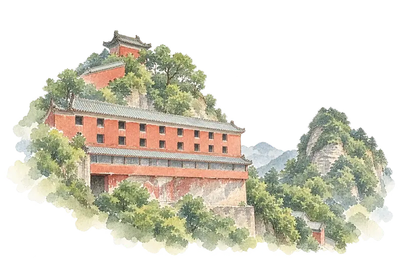 武当山古建築群の水彩スケッチ