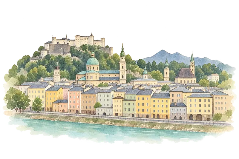 Historic Centre of the City of Salzburgの水彩スケッチ