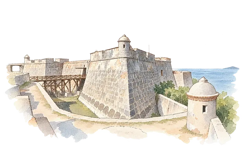 San Pedro de la Roca Castle, Santiago de Cubaの水彩スケッチ