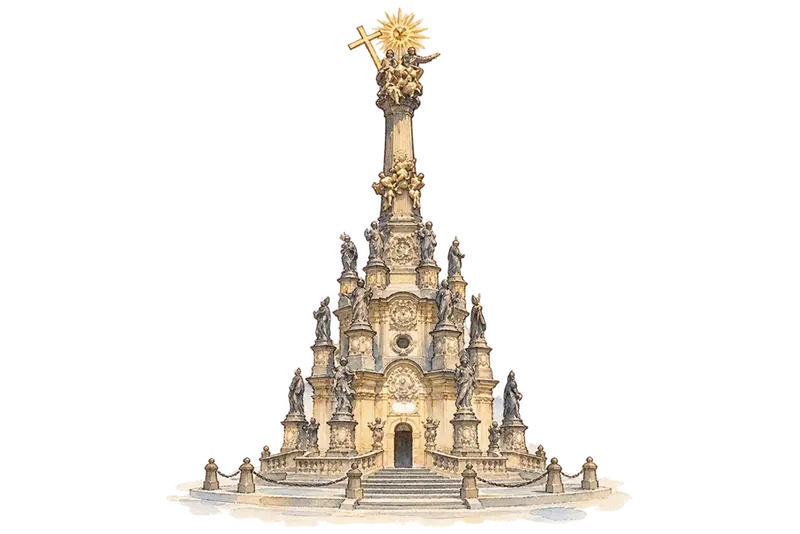 Holy Trinity Column in Olomoucの水彩スケッチ