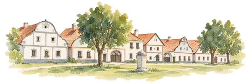 Holašovice Historic Villageの水彩スケッチ