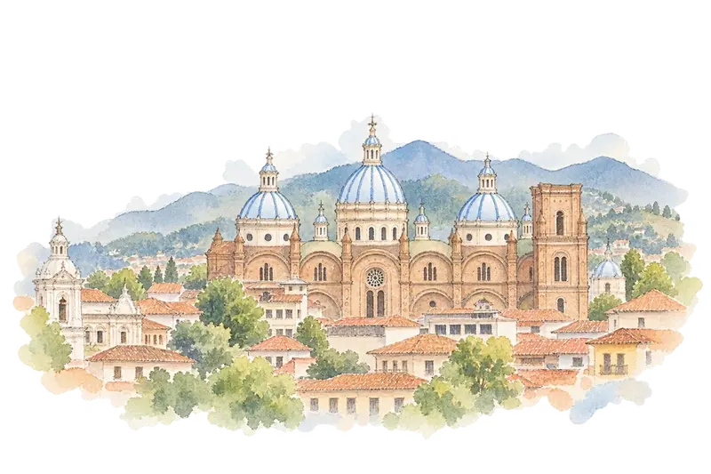 Historic Centre of Santa Ana de los Ríos de Cuencaの水彩スケッチ