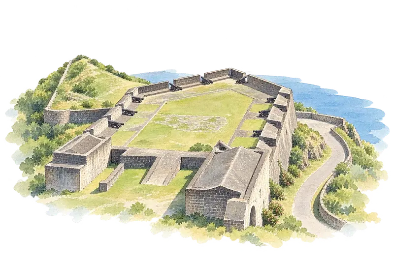 Brimstone Hill Fortress National Parkの水彩スケッチ