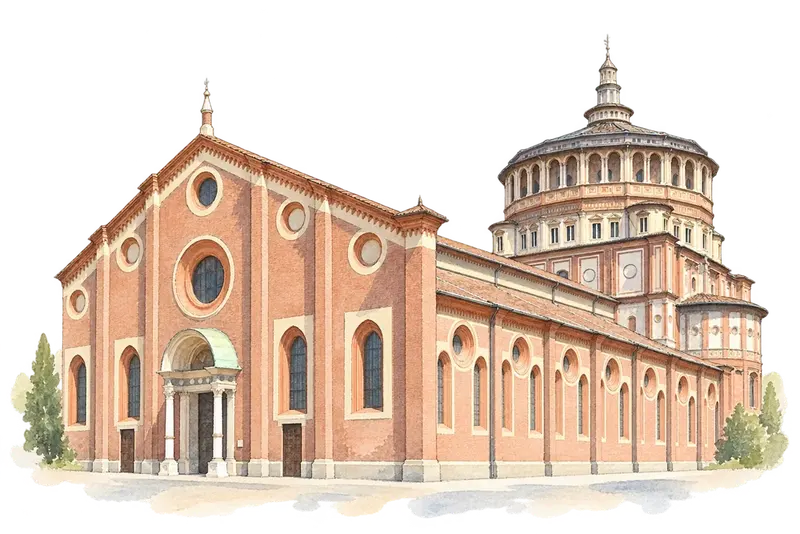 Church and Dominican Convent of Santa Maria delle Grazie with “The Last Supper” by Leonardo da Vinciの水彩スケッチ