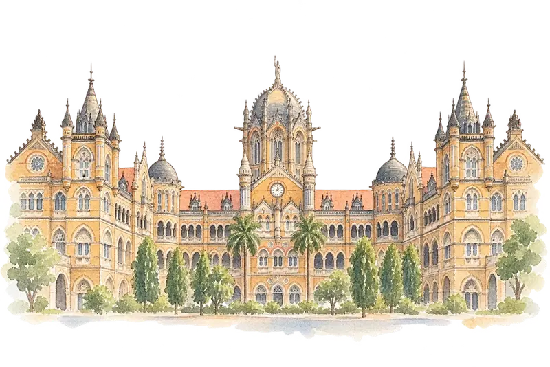Chhatrapati Shivaji Terminus (formerly Victoria Terminus)の水彩スケッチ