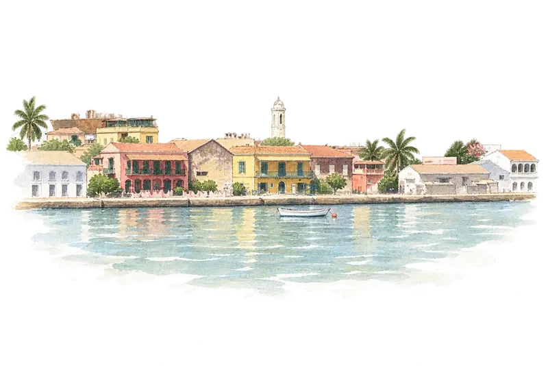 Island of Saint-Louisの水彩スケッチ