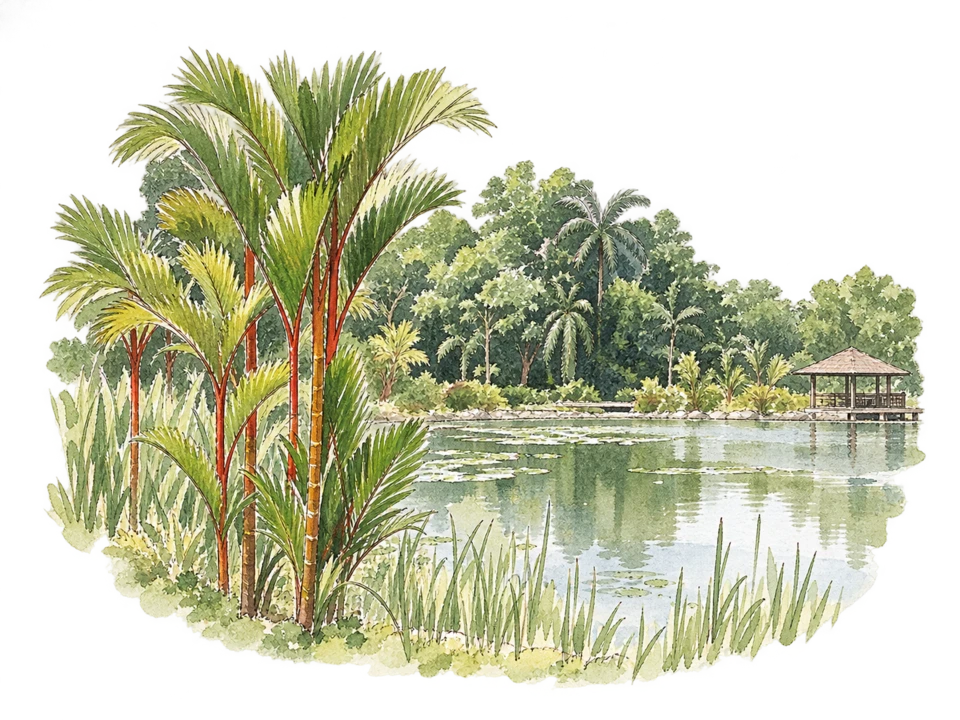 シンガポール植物園を描いた淡い水彩スケッチ