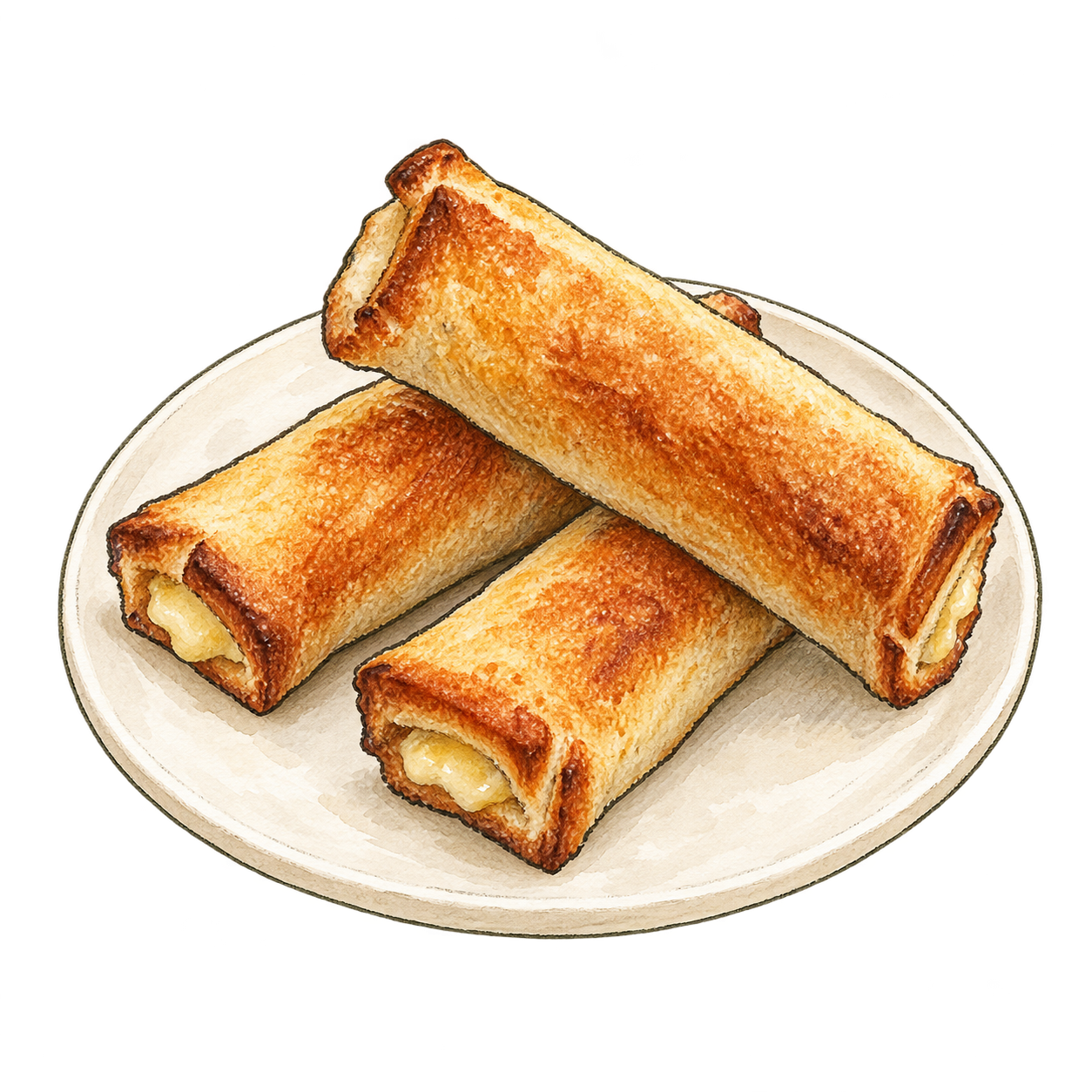 焼いた食パンをチーズの具と巻いた、サウスランド・チーズロールのイラスト